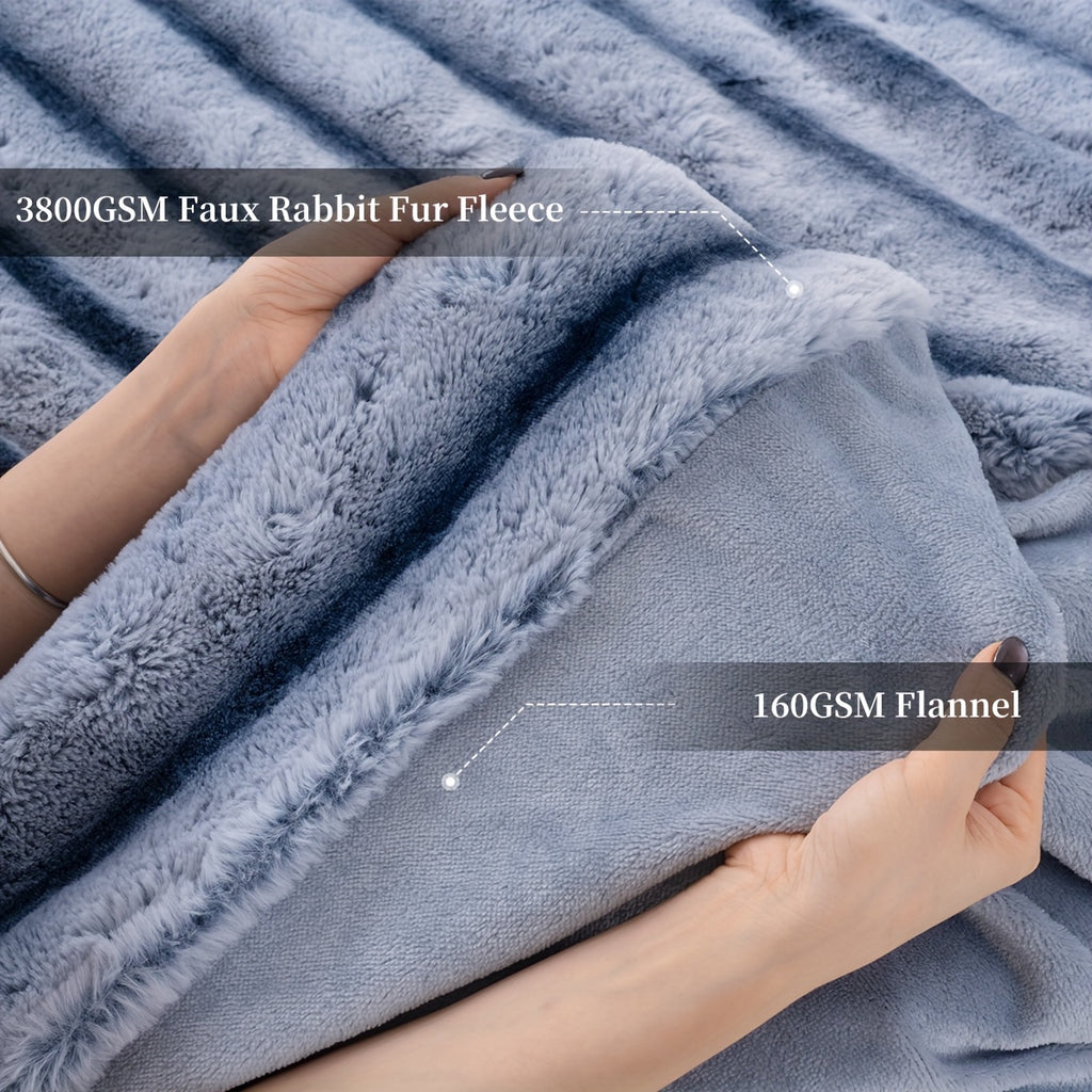 Smart Cozy Home Textile Accent – comfortable everyday home styling, Striped Luxurious Faux Rabbit Fur Throw Blanket Ultra-Soft Double-sided Blanket Kids Blanket ClassicStripe Pattern, designed for American homes, daily convenience and practical gifti