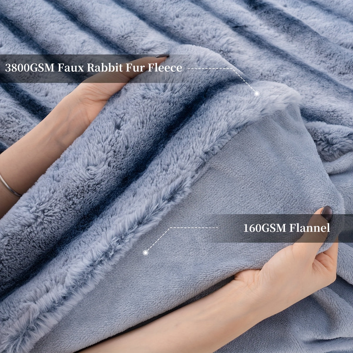 Smart Cozy Home Textile Accent – comfortable everyday home styling, Striped Luxurious Faux Rabbit Fur Throw Blanket Ultra-Soft Double-sided Blanket Kids Blanket ClassicStripe Pattern, designed for American homes, daily convenience and practical gifti