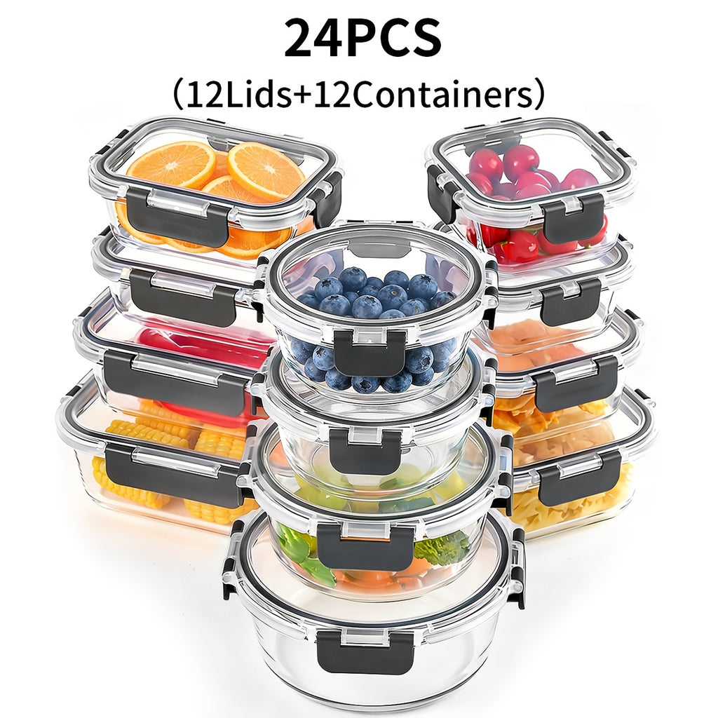 Versatile 24pcs Glass Meal Prep Container Set – leak-resistant reusable meal prep, 24pcs Glass Food Storage Containers with Lids Meal Prep Pantry Kitchen Storage Containers for, designed for American homes, daily convenience and practical gifting