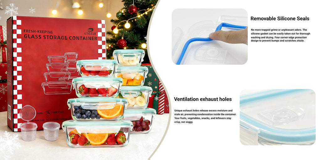 Smart 18pcs Glass Meal Prep Container Set – leak-resistant reusable meal prep, 18pcs 8 Lids 8 Containers 2 Spice Boxes Sealed Glass Food Storage Gift Box, designed for American homes, daily convenience and practical gifting