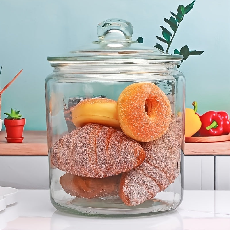 2-Piece Glass Pantry Jar Set with Flip-Top Lid - Reusable Round Container for Cookies, Candy, Pasta - Hand Wash Only