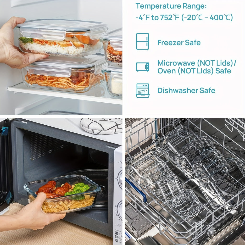8 Storage Containers, Pre-Meal Preparation, Sealed Lunch Box, Leak-Proof Lock Lid, Microwave Oven, Lunch Box, Oven, Refrigerator And Dishwasher, Bpa-Free, Containing 4 Cleaning Sponges Storage Container Storage Container with Lid