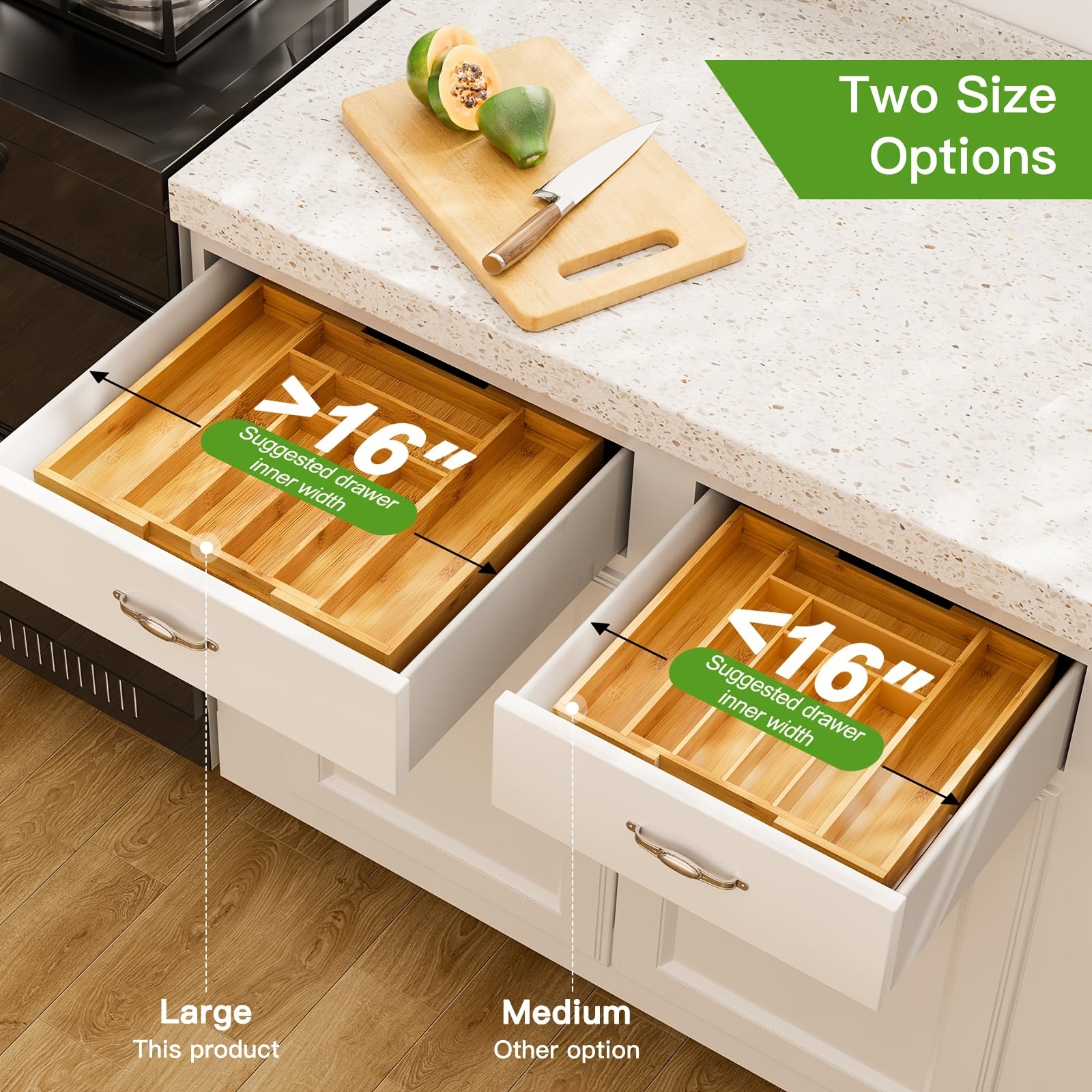 Premium Stackable Storage Drawer – smooth-access cabinet organization, Bamboo Expandable Silverware Drawer Organizer Adjustable Kitchen Utensil Tray for Forks Spoons And Knives, designed for American homes, daily convenience and practical gifting