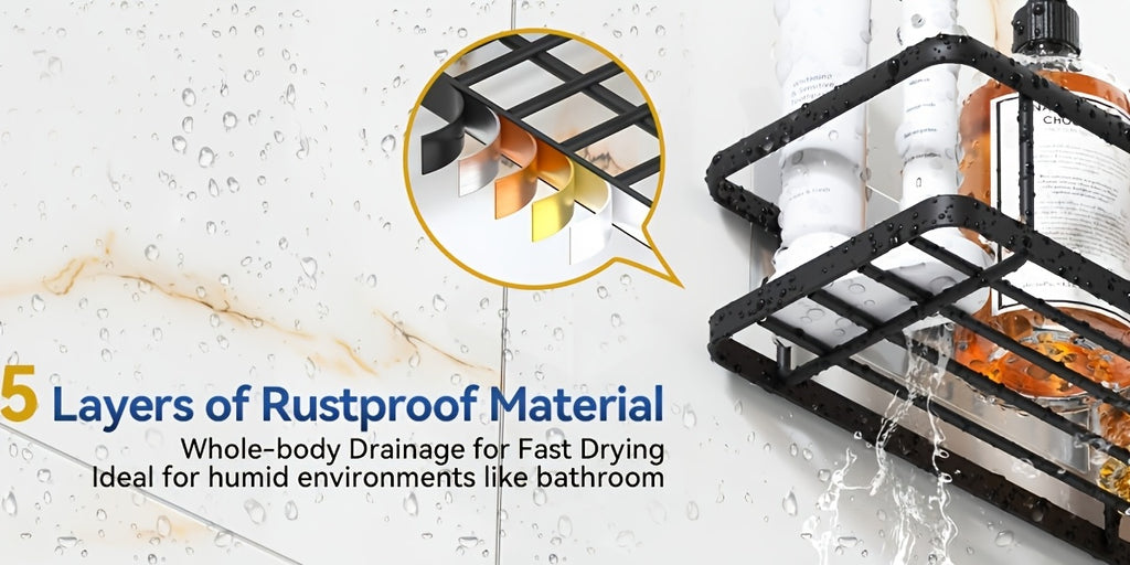 Premium 5pcs Adjustable Home Storage Rack – durable multi-purpose storage, Corner Shower Shelf 5pcs Set Adhesive Mounted Rust-Proof Corner Shower Organizer with Soap Dish, designed for American homes, daily convenience and practical gifting