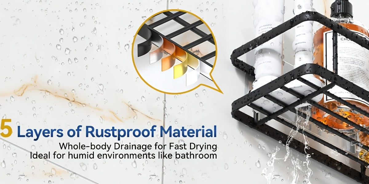 Premium 5pcs Adjustable Home Storage Rack – durable multi-purpose storage, Corner Shower Shelf 5pcs Set Adhesive Mounted Rust-Proof Corner Shower Organizer with Soap Dish, designed for American homes, daily convenience and practical gifting