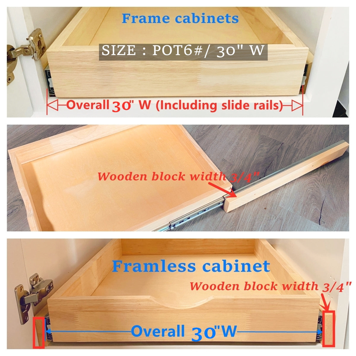 Soft Close Cabinet Drawer Wood Pull Out Tray Drawer Box Kitchen Cabinet Organizer Cabinet Slide Out Shelf Wooden Pull Out Shelf (No Assembly Required)