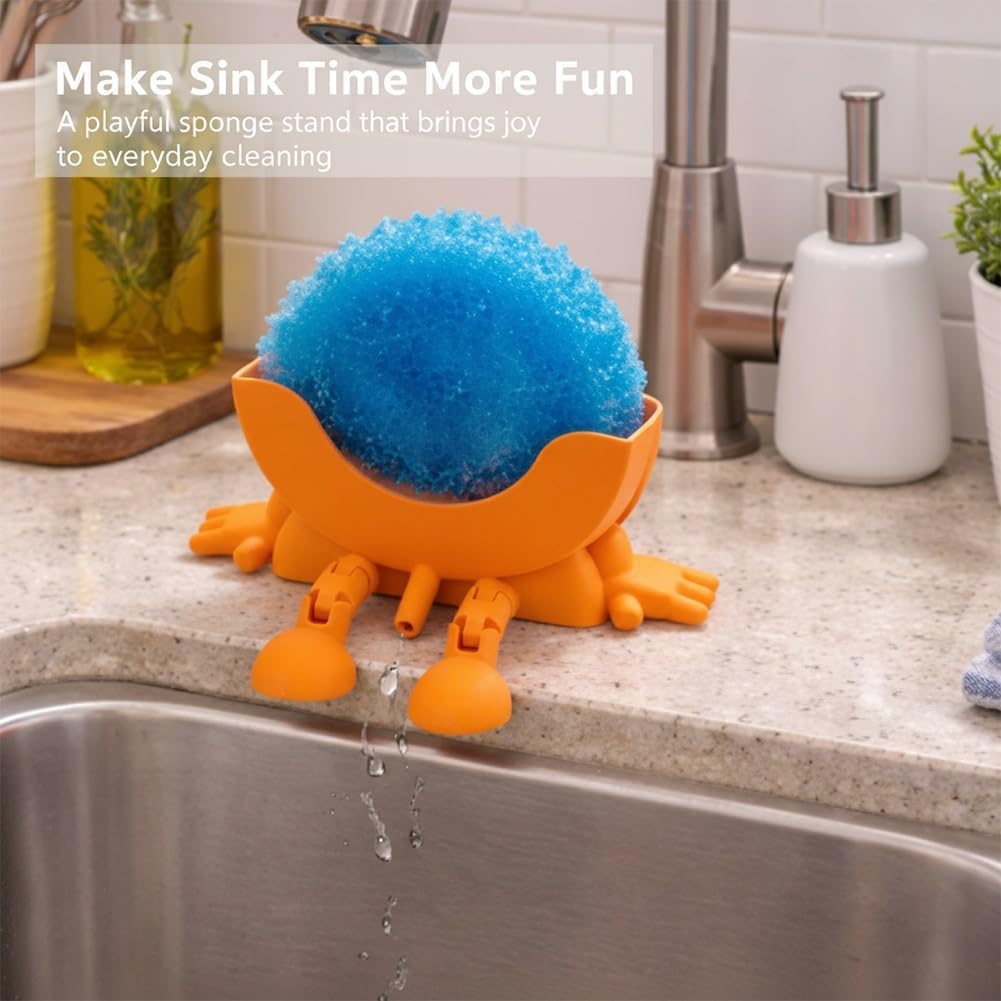 1pc Fun Sponge Stand, 3D Printed Sink Draining Sponge Holder, Cute Sitting Kitchen Caddy Gadgets with Hanging Legs, Countertop Organizer for Sink Edge& Counter Decor, for Daily Cleaning (Design by 3D Print LT)
