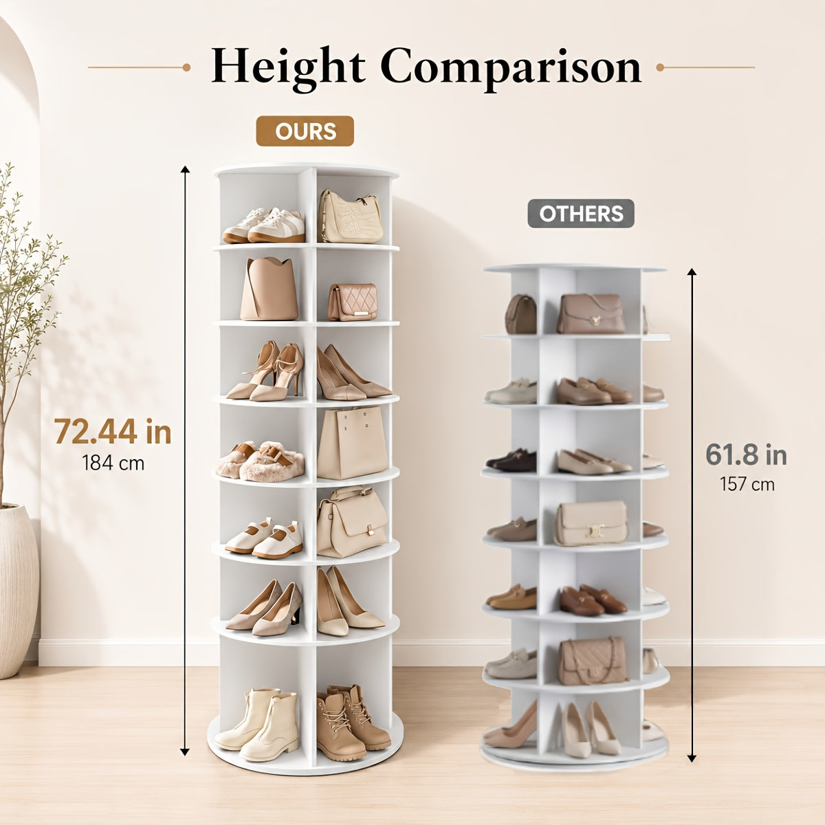 Kitchen Essential – 7-Tier 72.44in Tall Rotating Shelf - No-Drill Space-Saving Storage Rack, 360° Swivel Organizer, Easy Install Stackable Lazy Susan for Bathroom, Kitchen, Entryway, Closet
