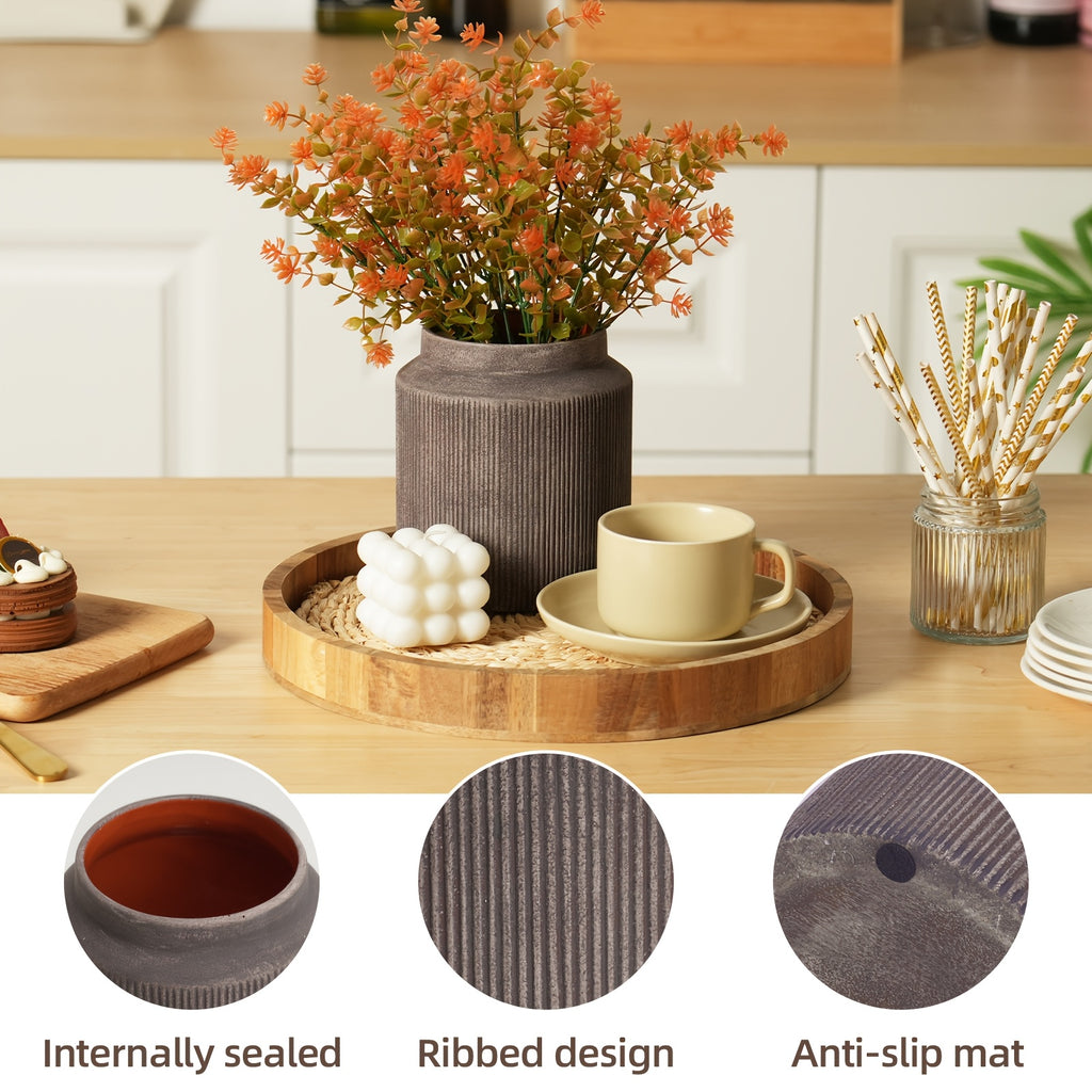 2pcs Ceramic Flower Vase, Rustic Ceramic Vase Home Decor, Brown Terracotta Pottery Vase, Decorative Vases for Table Mantle Fireplace Living Room Bathroom Wedding Centerpiece