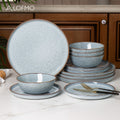 Heavy-Duty 12pcs Decorative Home Lighting – warm functional room lighting, ALOFMO 12pcs Light Grayish Blue Reactive Glaze Ceramic Dinnerware Set High-Quality Water Wave Stoneware, designed for American homes, daily convenience and practical gifting