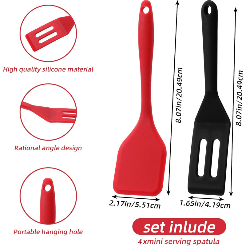 4pcs Silicone Spatula Set | Slotted & Solid, Heat Resistant, Non-Stick, Red & Black, Ideal for Baking, Mixing, Flipping Pancakes, Eggs, Stirring Sauces, Home Kitchen Gadgets