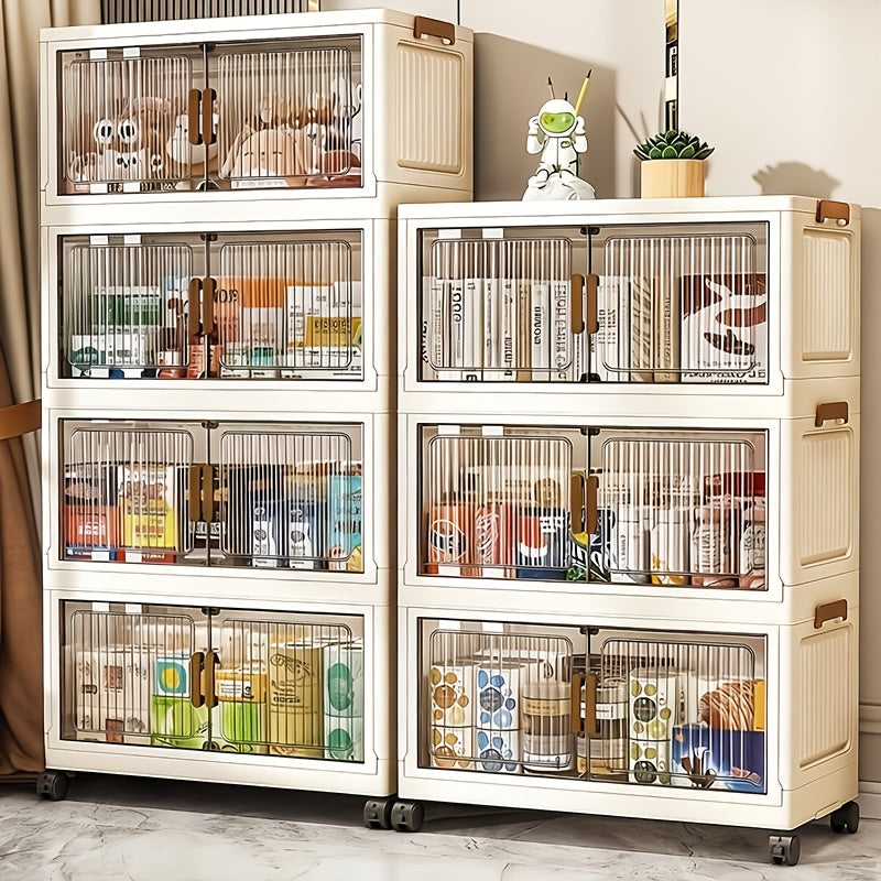 4/5/6 Layers Large-Capacity Stackable Lidded Storage Cabinet with Casters, Portable Foldable Plastic Wardrobe Organizer And Drawer Unit, Multifunctional Rolling Storage Box with Handles for Home Use, for in Living Rooms, Offices, Dormitories