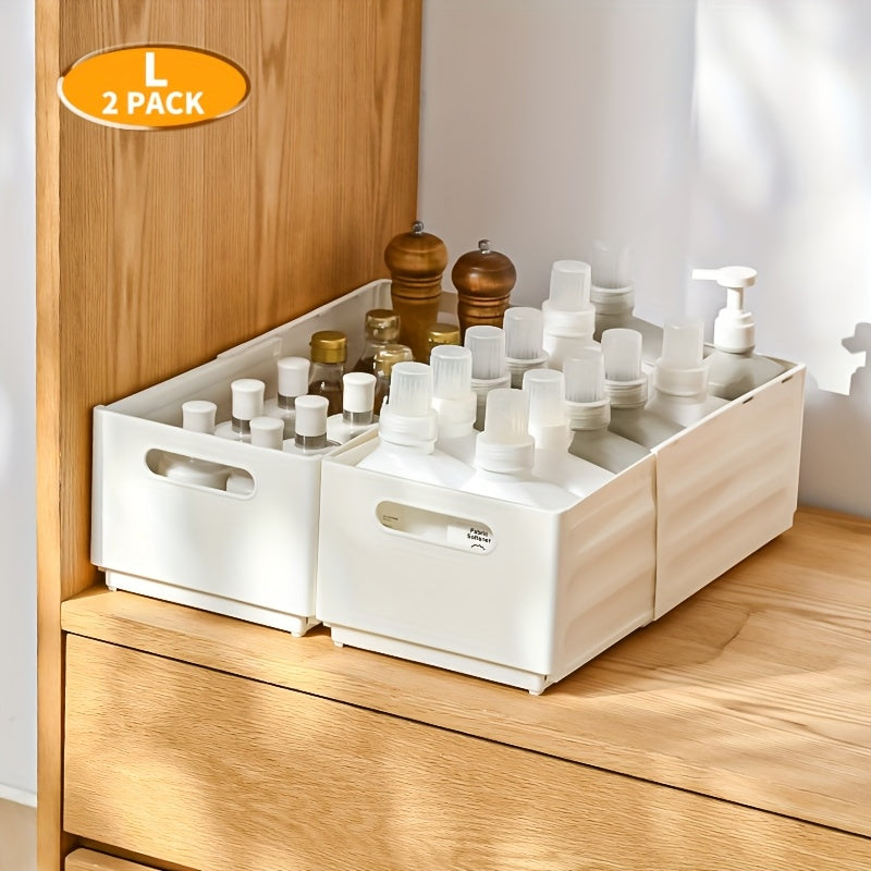 Compact 2/3pcs Stackable Storage Drawer – smooth-access cabinet organization, 2 3pcs Expandable White Foldable Stackable Plastic Bin - Adjustable Shelf Baskets Storage Containers, designed for American homes, daily convenience and practical gifting