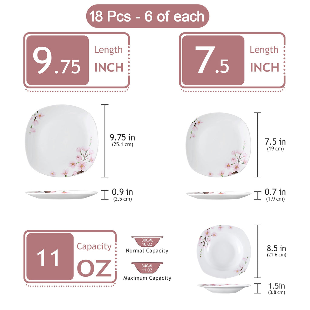 18pcs Dinner Set Service for 6, Porcelain Plates Set, Ink And Line Patterns Dining Set, Ivory White Round Dishes Set Plate Set Including 6 X 7.5" Dessert Plate, 6 X 8.5" Soup Plate, 6 X 9.75" Dinner Plate