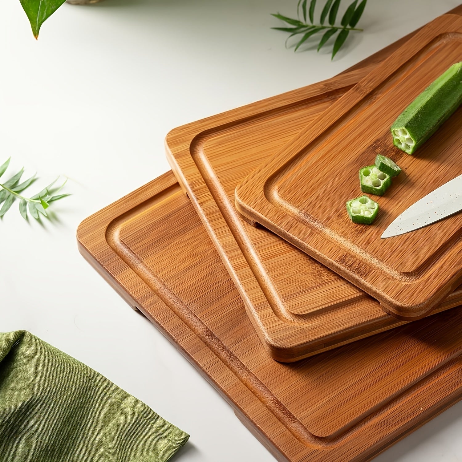 Deep Carbonized Bamboo Cutting Board Set with Wooden Rack - Double-Sided Suitable for Kitchen, Suitable for Cooked & Food, Oil Drainage Groove & System, Ergonomic Handle, Bamboo Board and Storage Shelf Gift for