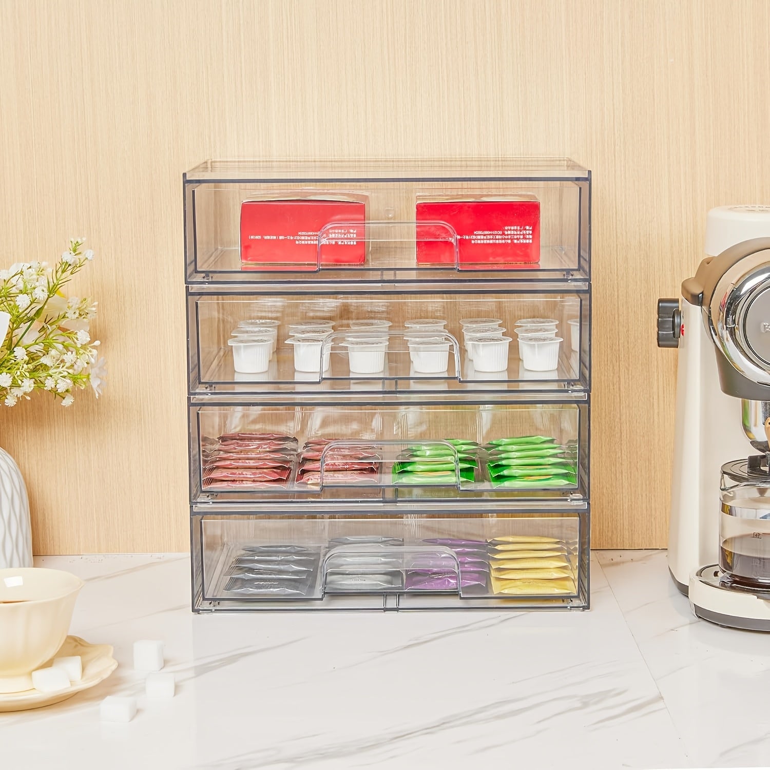 7.5"D X 12.1"W X 3.5"H Table And Drawer Storage, 2-Pack Clear Stackable Storage Drawers, Acrylic Plastic Organizer Bins, Ideal for Desk Organization, Desk & Drawer Organizer for Home Storage