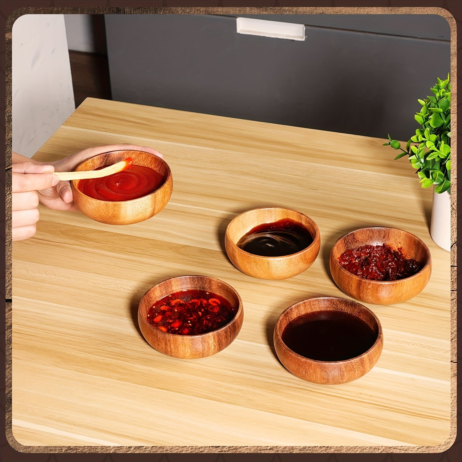 Modern 10/5pcs Home Storage Organizer – space-saving everyday organization, 10 5pcs Acacia Wooden Bowls Small Calabash Bowls Carved Calabash Dip Trays for Serving, designed for American homes, daily convenience and practical gifting