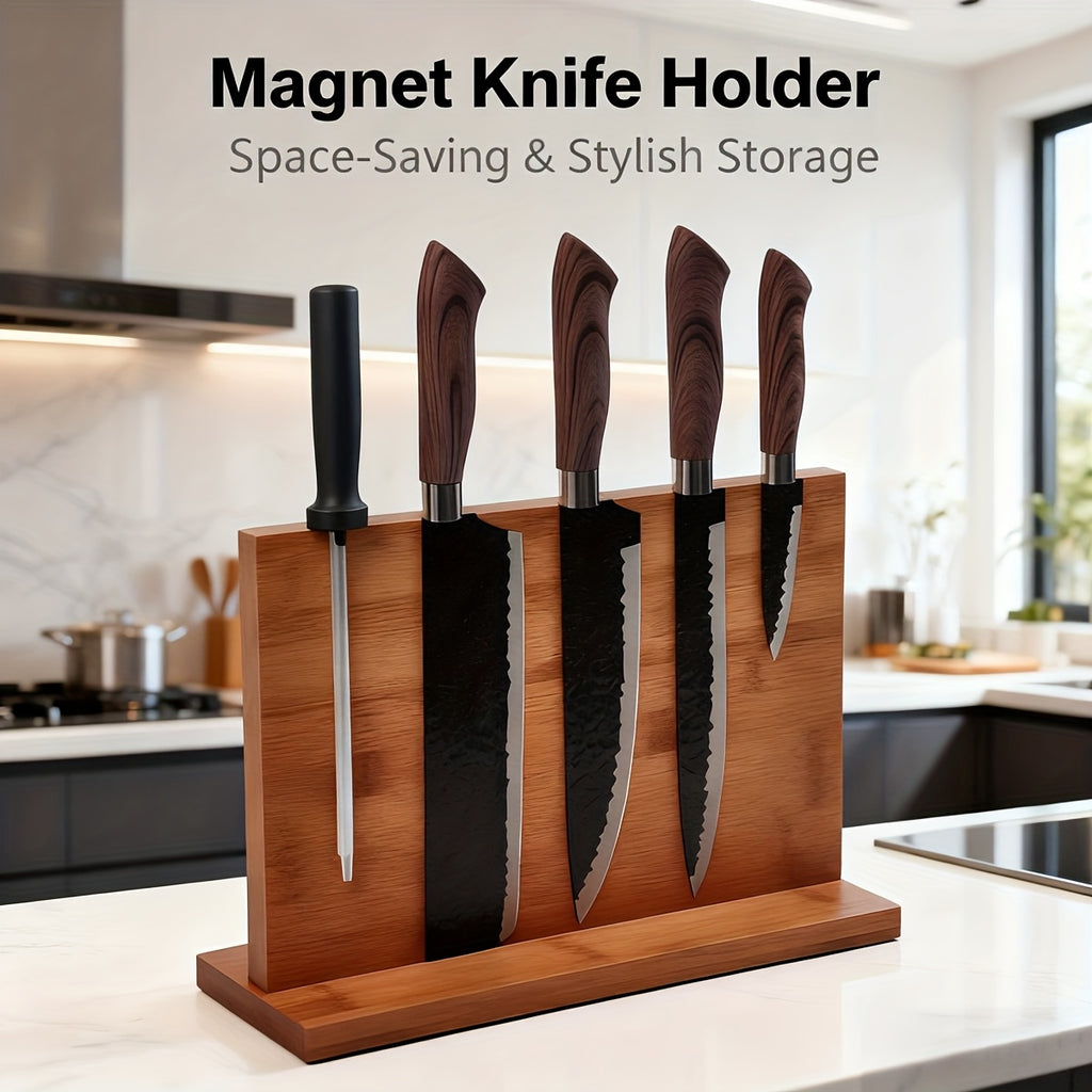 Home Storage Organizer – Magnetic Knife Block & Holder - Non-Slip Magnetic Knife Stand with Knife Storage, Space-Saving Countertop Organizer, - Locking System, Board Compatible (No Knife Sha