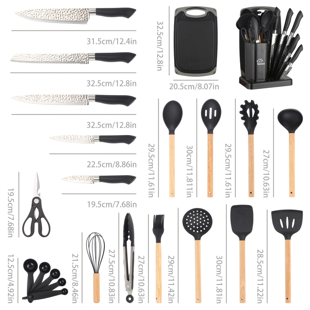 19pcs Silicone Kitchenware Knife Sets, Kitchen Accessories, Made Of Heat Resistant Food Grade Silicone And Wooden Handles Kitchen Gadgets Tools Set Nonstick Cookware, Perfect Easter & Mother's Day Gifts for Home Kitchen, Kitchen Gadgets Set