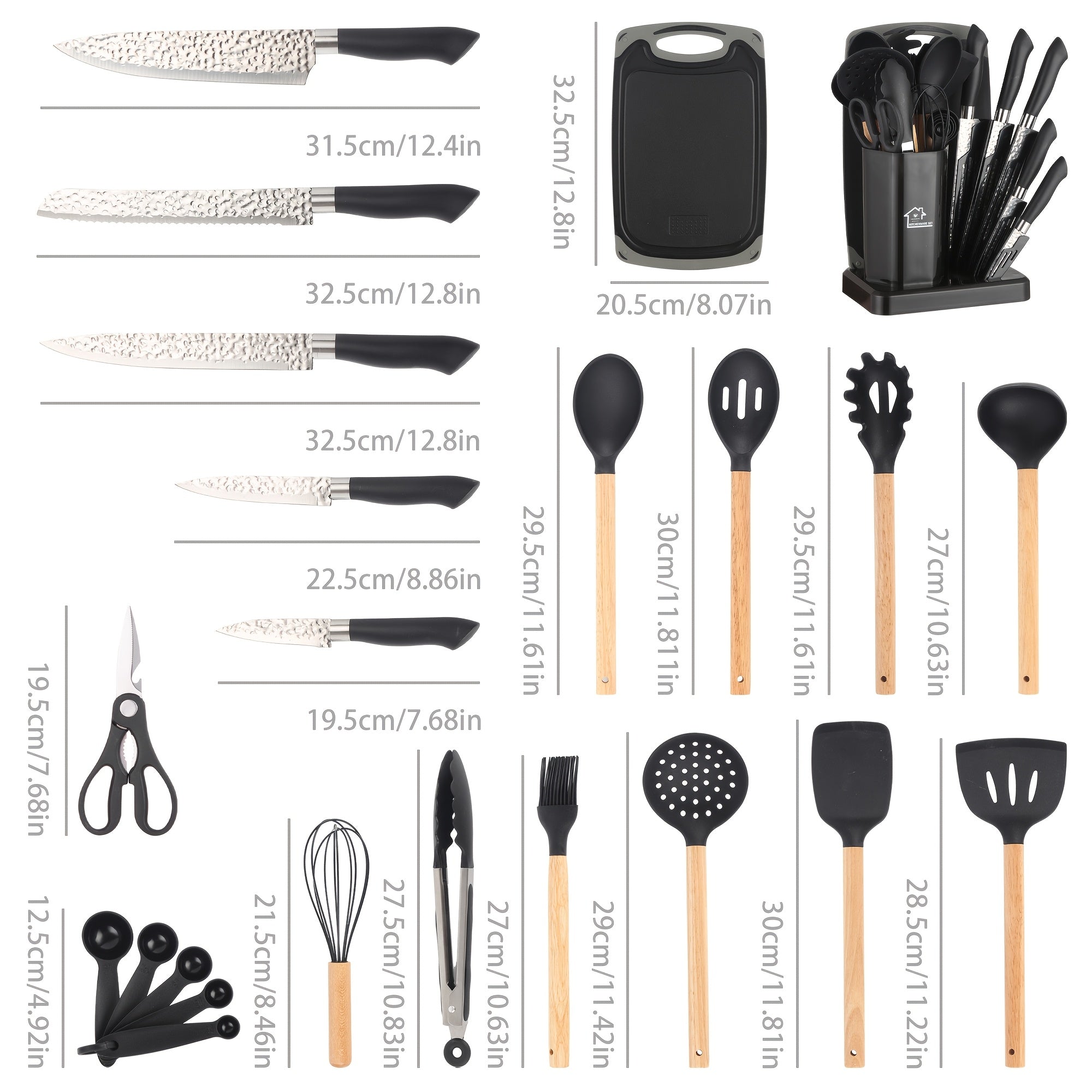 19pcs Silicone Kitchenware Knife Sets, Kitchen Accessories, Made Of Heat Resistant Food Grade Silicone And Wooden Handles Kitchen Gadgets Tools Set Nonstick Cookware, Perfect Easter & Mother's Day Gifts for Home Kitchen, Kitchen Gadgets Set
