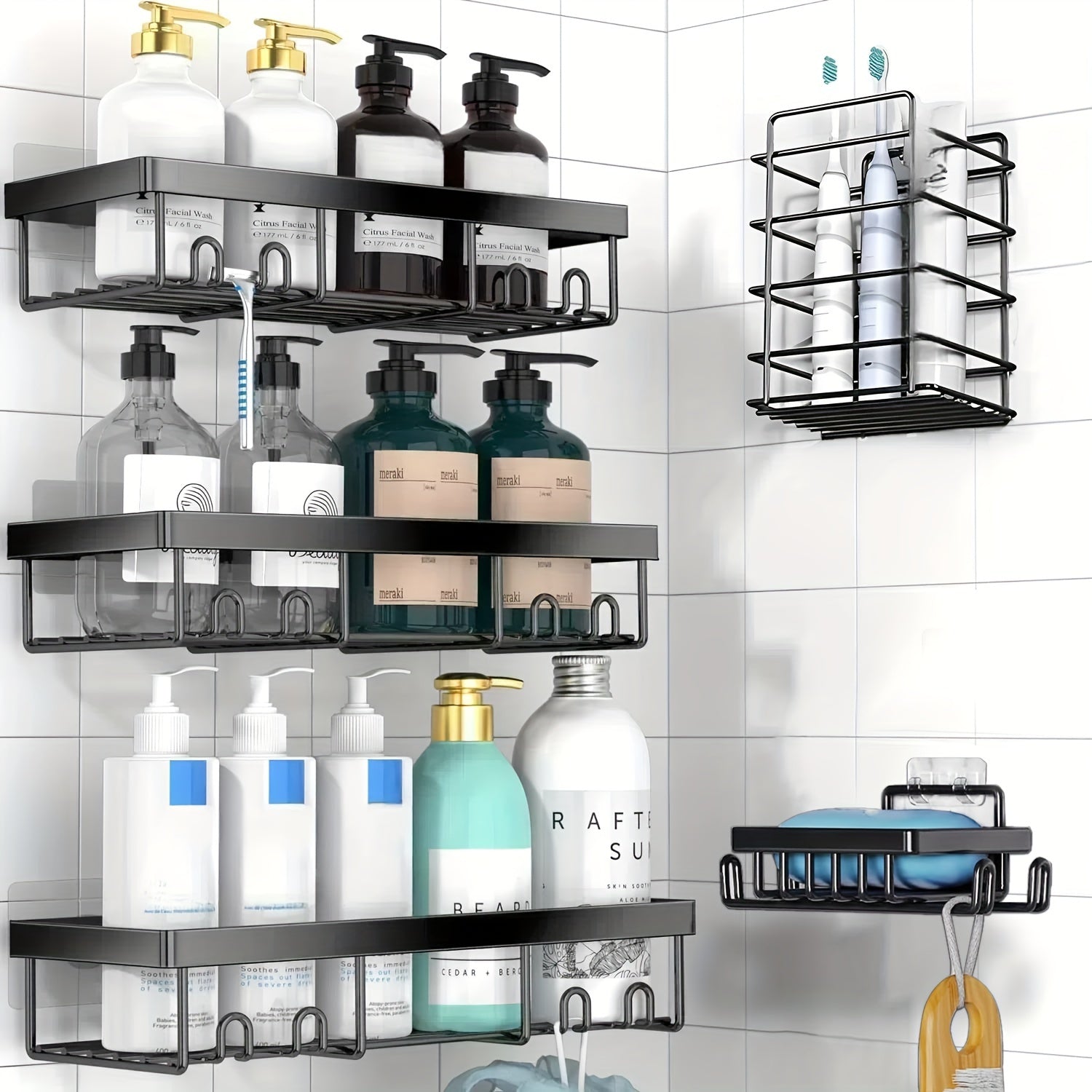 Storage Rack – Modern 5 Pack Adjustable Home Storage Rack durable multi-purpose storage Shower