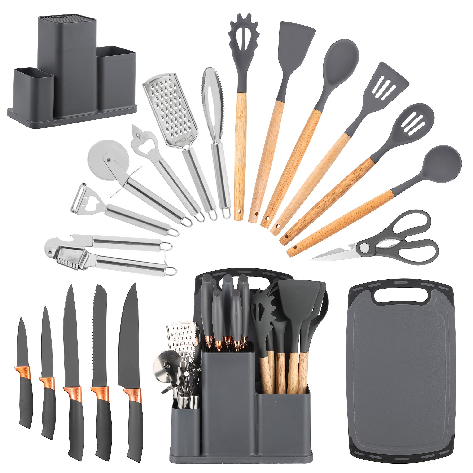Kitchen Tools – 20pcs Premium Silicone Kitchen Utensil & Knife Set - All-In-One Nonstick Knife Set