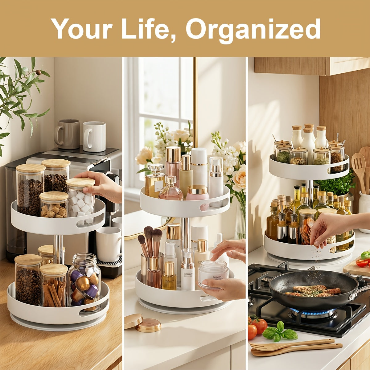 Heavy-Duty Adjustable Home Storage Rack – durable multi-purpose storage, Single Double Rotating Spice Rack Lazy Susan Organizer Household Round Spice Organizer for Cabinet, designed for American homes, daily convenience and practical gifting