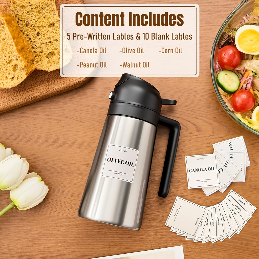 [Oil Bottle Sprayer Dispenser] Durable Oil Bottle With Stainless Steel Exterior And Ceramic-Coated Interior, 2-In-1 Olive Oil Sprayer And Dispenser, Suitable For Cooking, Kitchen, Barbecue, And Air Fryer