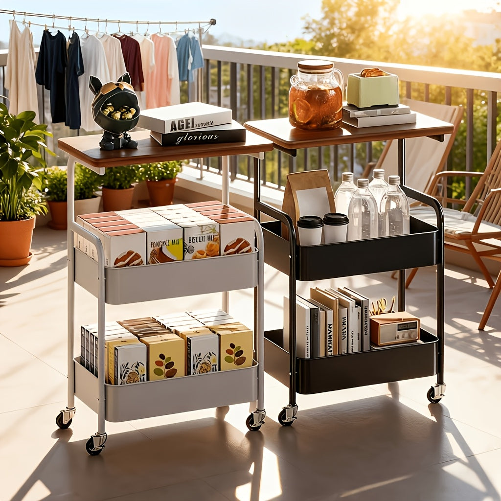 Easy-Access Adjustable Home Storage Rack – durable multi-purpose storage, Three-tier Metal Utility Cart Metal Storage Rack Rolling Cart with Wooden Tabletop Multifunctional Storage, designed for American homes, daily convenience and practical gifting