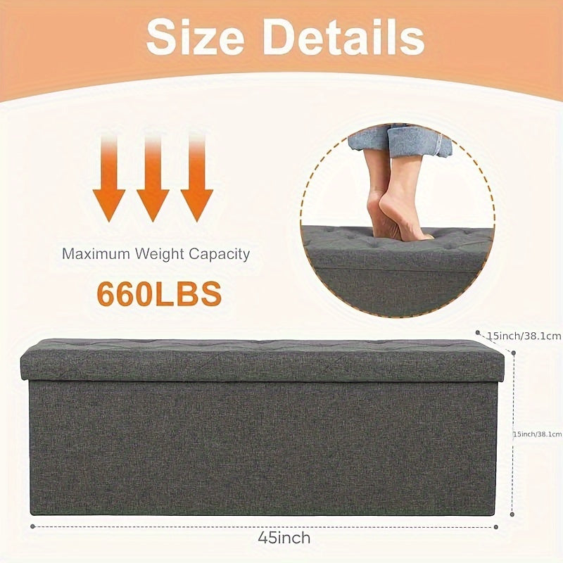 Versatile Home Storage Organizer – space-saving everyday organization, 43-Inch Large Folding Storage Ottoman Bench with Padded Seat - Heavy-Duty Footrest Hidden Compartment, designed for American homes, daily convenience and practical gifting