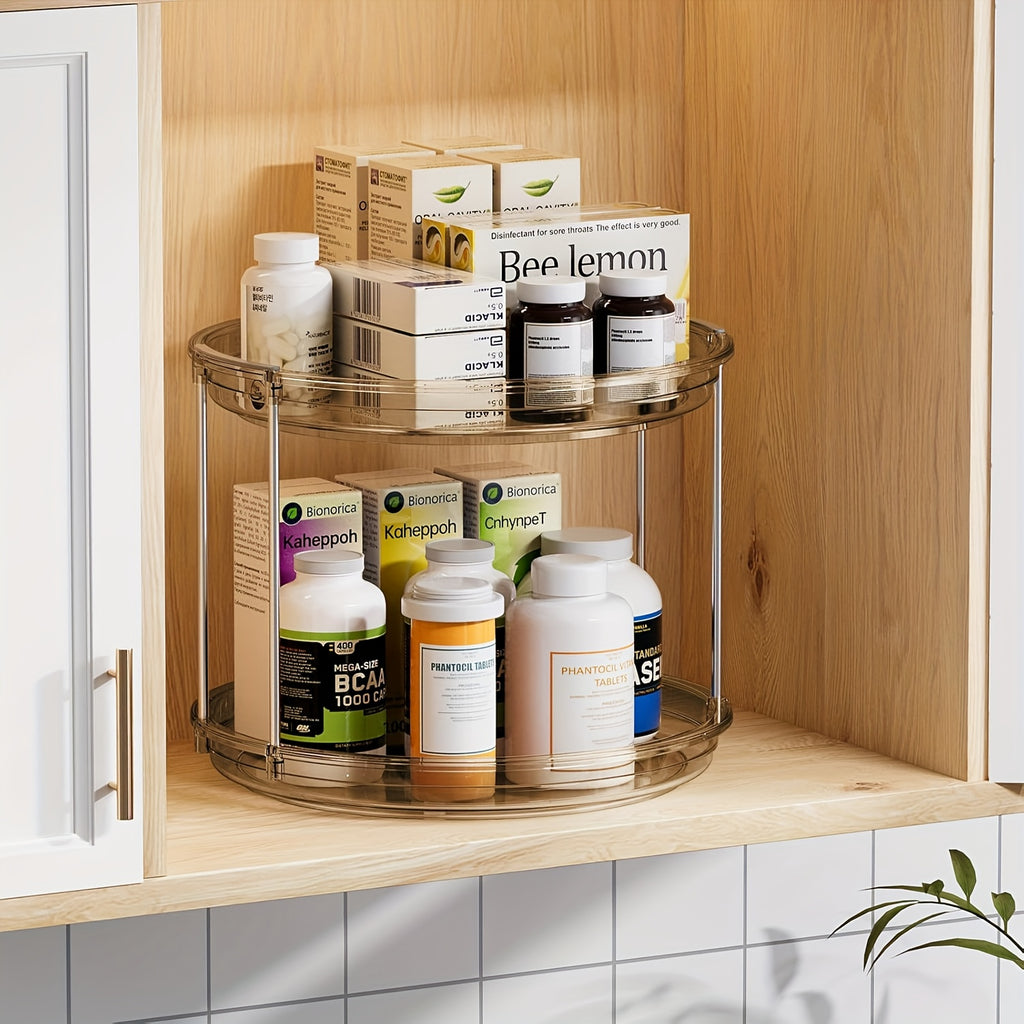 Kitchen Essential – A 2-Tier Rotating Multifunctional Countertop Turntable Designed for Storing Seasonings And Cosmetics, Featuring a 360-Degree Rotation And an Anti-Slip Base, Ideal for Use