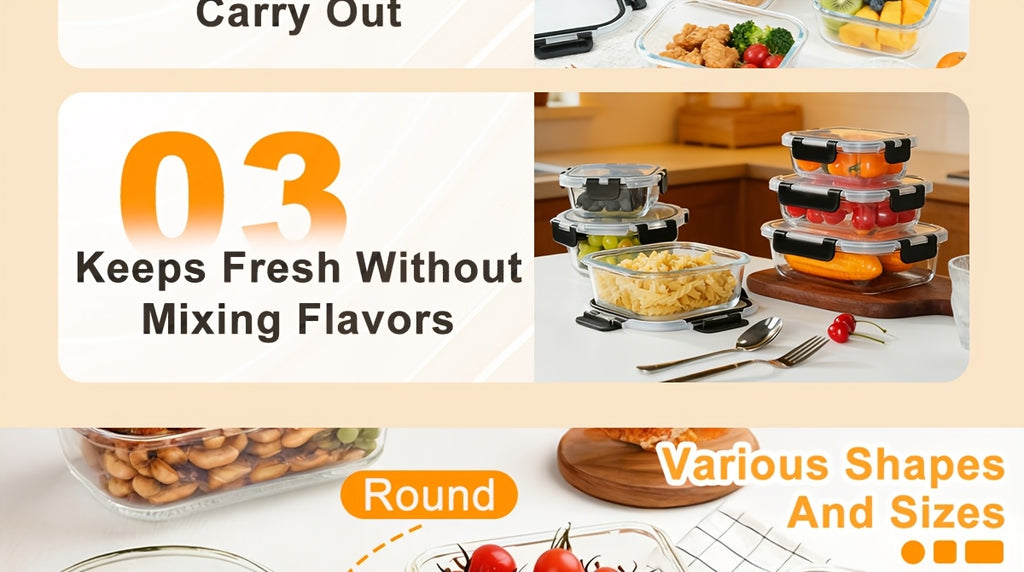 12pcs Thickened Glass Food Storage Containers with Lids Meal Prep Pantry Kitchen Storage Containers for Lunch Leak-Proof Airtight Glass Lunch Bento Boxes for Microwave Oven Freezer And Dishwasher
