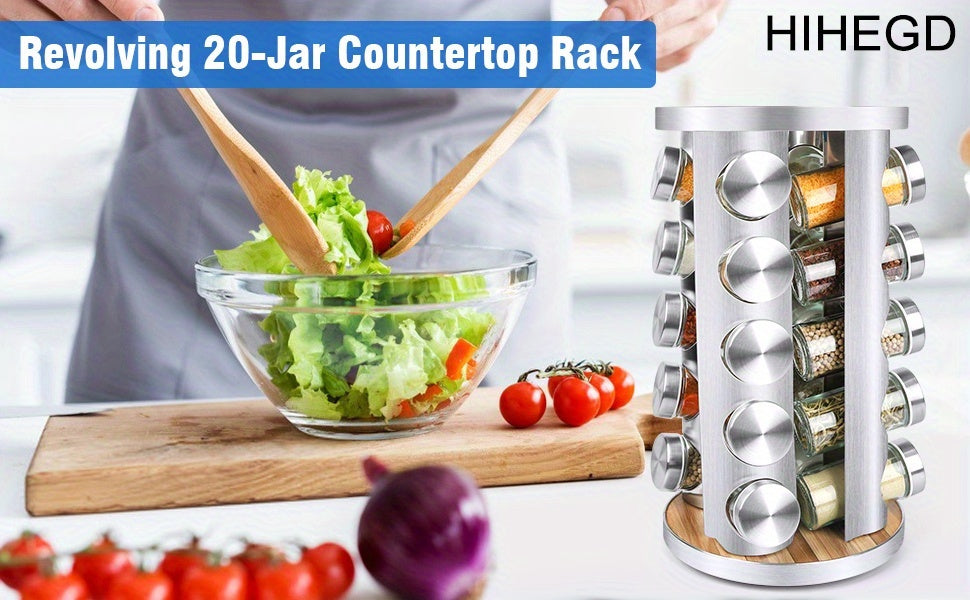 Smart Glass Spice Jar Set – clear reusable pantry storage, Spice Carousel Set Featuring 20 Spice Jars Kitchen Spice Organizer for Countertop Or Cupboard, designed for American homes, daily convenience and practical gifting
