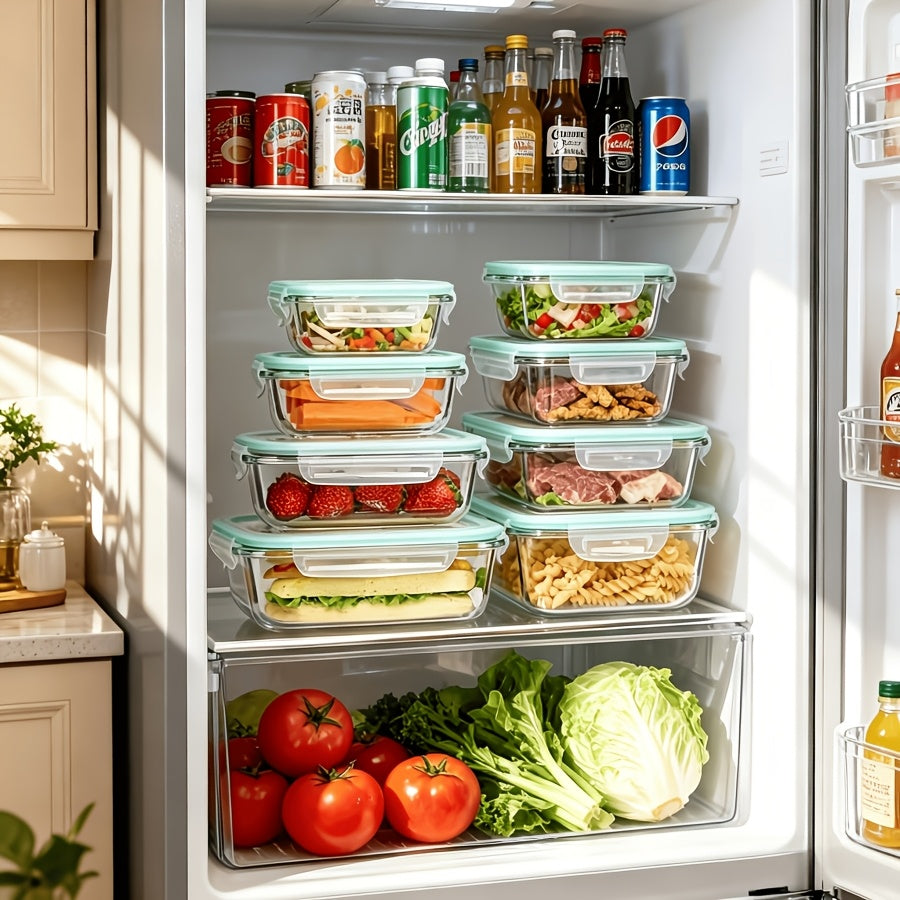 20/16pcs Airtight Glass Food Storage Containers, Outdoor Picnic, Lunch Box, Microwave, Oven - Perfect for Salads, Fruits, Vegetables, And Sandwiches, Lunch Box | Airtight Storage | Durable Glass