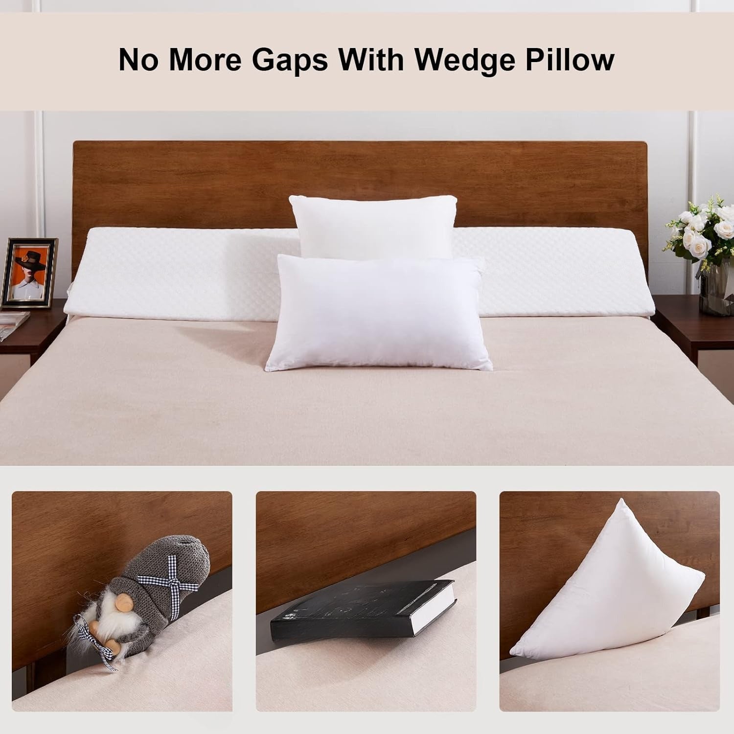 Bed Wedge Pillow - Bed Gap Filler Mattress Wedge Headboard Pillow Close The Gap Between Your Headboard or Wall for Sleeping Backrest Pillow