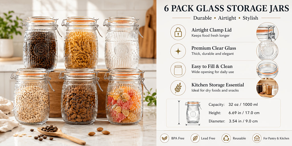 Easy-Access 32oz Mason Jar Set – clear pantry organization, reusable lidded storage, designed for American kitchens, pantries, apartments, home organization, daily use and practical gifting