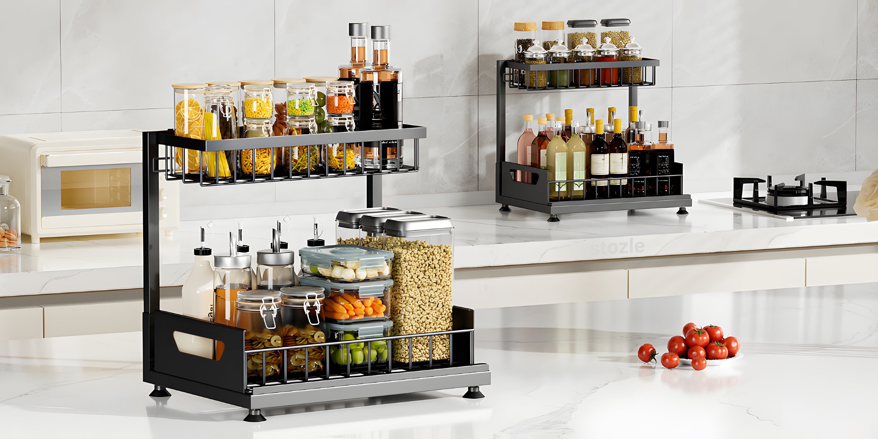 Kitchen Essential – 1/2pcs 2-story kitchen sink storage containers，push-pull cabinet organizer, kitchen and bathroom organizers and storage, study, tabletop, metal sliding drawers, practical