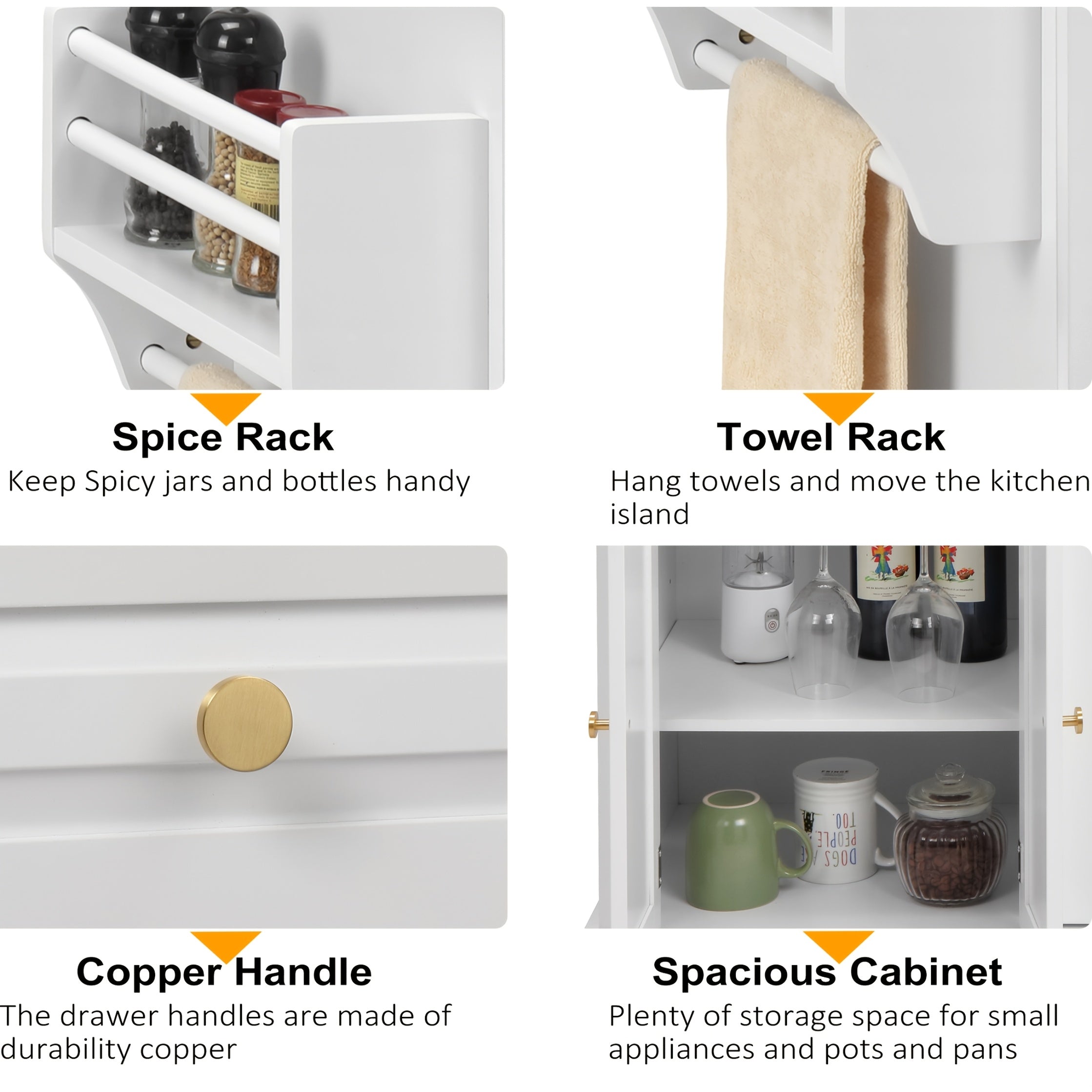 Compact Pull-Out Cabinet Organizer – smooth-access cabinet organization, Rolling Kitchen Island with Drop Leaf Thicken Rubberwood Top Spice Rack Towel Rack Drawer, designed for American homes, daily convenience and practical gifting
