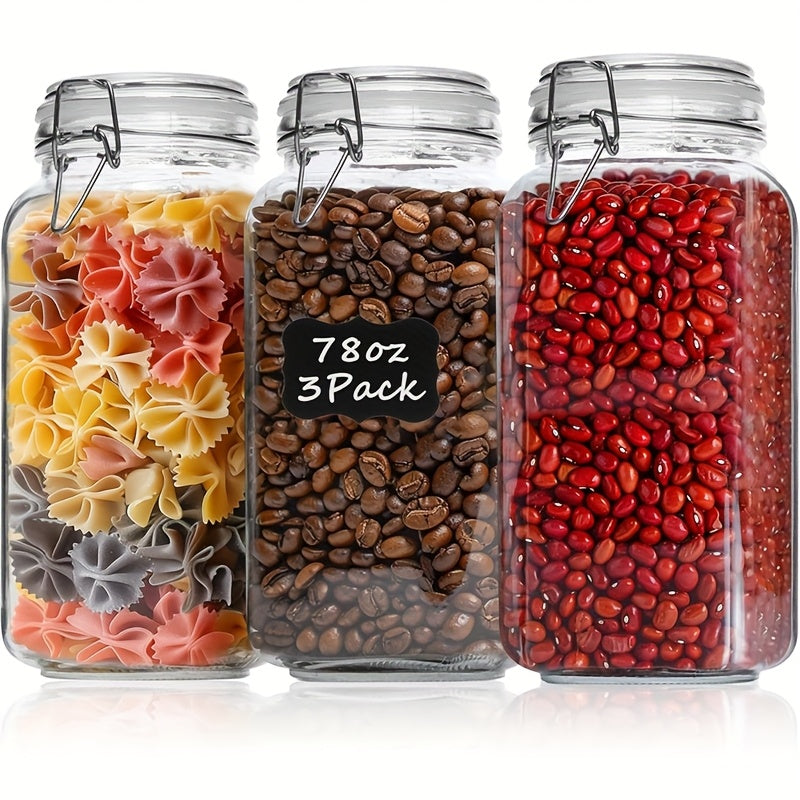 Heavy-Duty 78oz Airtight Storage Jar Set – clear reusable pantry storage, Airtight Glass Canister Set Of 3 with Lids 78oz Food Storage Jar Square -, designed for American homes, daily convenience and practical gifting