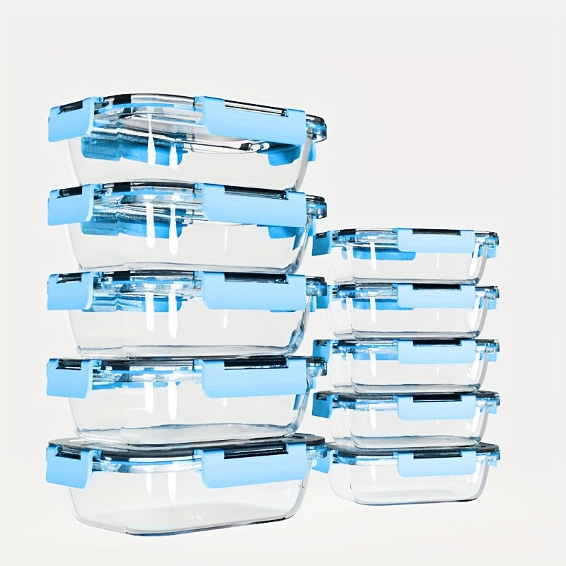Modern 20pcs Refrigerator Storage Organizer – easy-access fridge organization, Stackable 20pcs Glass Food Container 10 Lids 10 Containers - Multi-purpose Meal Prep And, designed for American homes, daily convenience and practical gifting