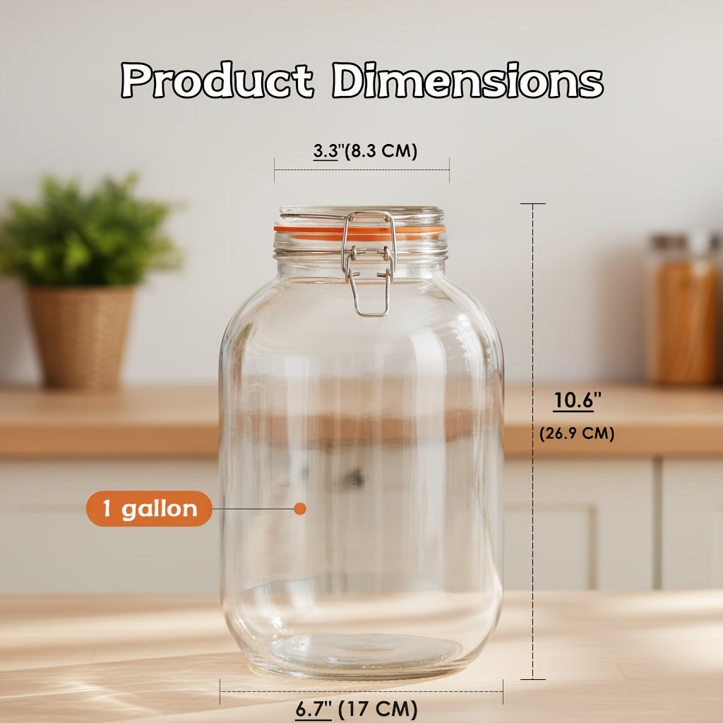 2-pack - Glass Wide-mouth Jar with Sealing Lid, 1 Gallon Wide-mouth Storage Jar with Hinged Lid, for Fermentation, Canning, Preservation, Kitchen Storage