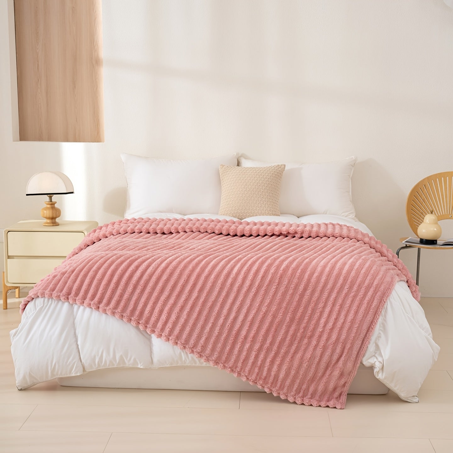 Versatile Cozy Home Textile Accent – comfortable everyday home styling, Luxurious Double-Sided Faux Rabbit Fur Throw Blanket - Cozy Striped Flannel Soft And Warm, designed for American homes, daily convenience and practical gifting