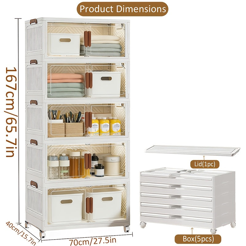 Space-Saving Stackable Home Storage Bins – portable space-saving storage, 1 2 3 4 5 Layers Collapsible Lockers Plastic Clutter Storage Boxes with Doors, designed for American homes, daily convenience and practical gifting