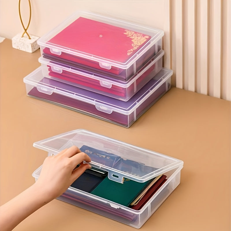 3pcs Clear Plastic Storage Bins, A5 Size Transparent Plastic Organizer, Flip-Top Stackable Storage Box with Label Holders, Desktop Document Organizer for Office & Home
