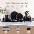 12pcs Matte Black Stoneware, Scratch  Stylish Straight Shapes Plates And Bowls, Christmas Kitchen Accessories, Service for 4, Minimalist Round Style, Microwave And Dishwasher Safe