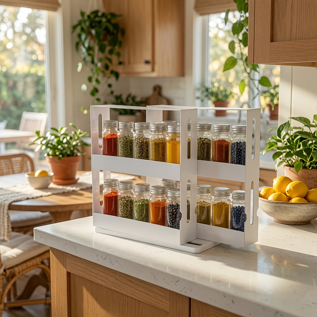 BCNVDUS Space-Saving 2-Tier Rotating Spice Rack-Odorless Plastic, Suitable for Kitchen And Bathroom Storage Necessities