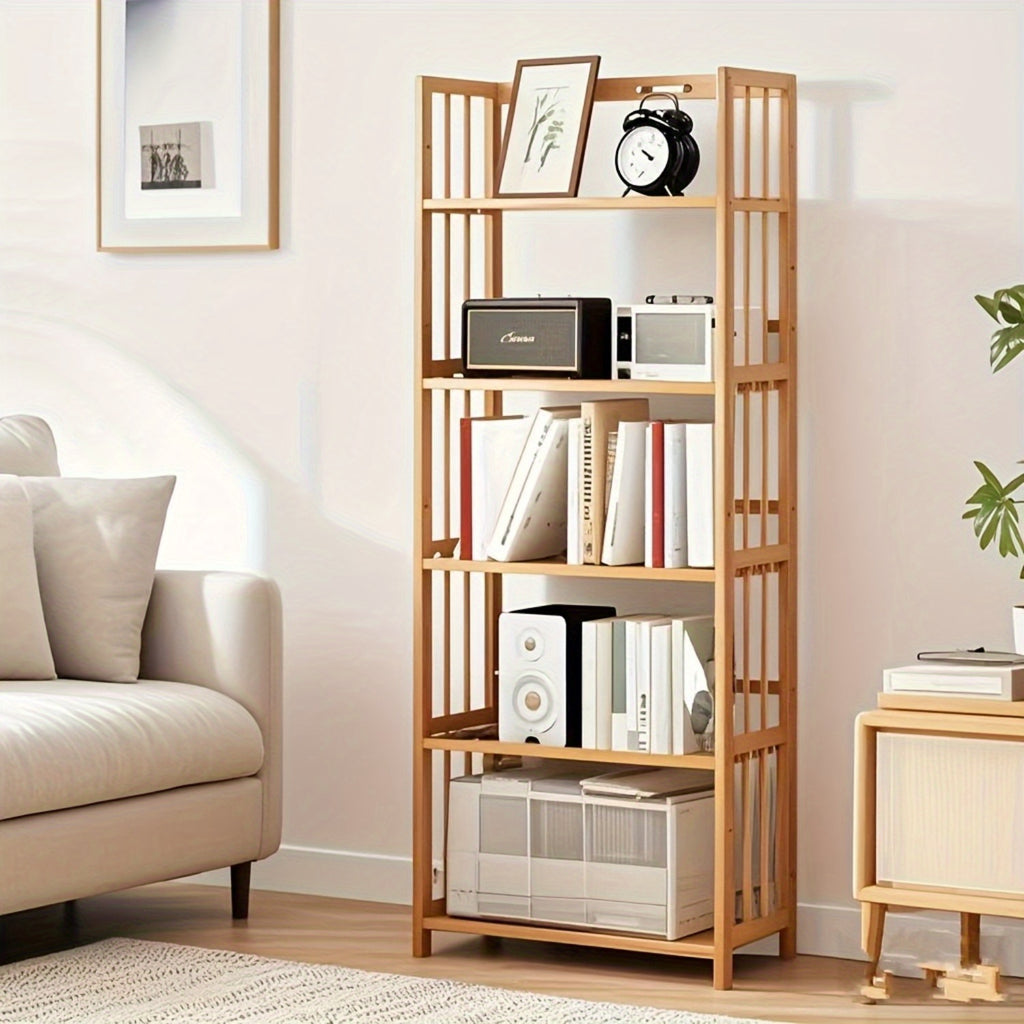 Home Storage Organizer – 5-Tier Multifunctional Bamboo Shelf, Space-Saving Bookshelf And Display Rack for Home Office, Storage Display Shelf, Nordic Minimalist Style, Quick And Easy Assembly