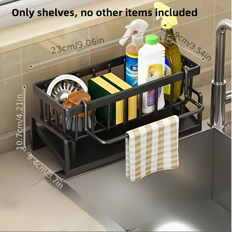 Kitchen Essential – Heavy-Duty Metal Kitchen Sink Organizer Tray - Built-in Sponge Holder with Dish Brush Slot - Space-Saving Countertop Organizer Compatible with Standard Sinks - Easy-Clean