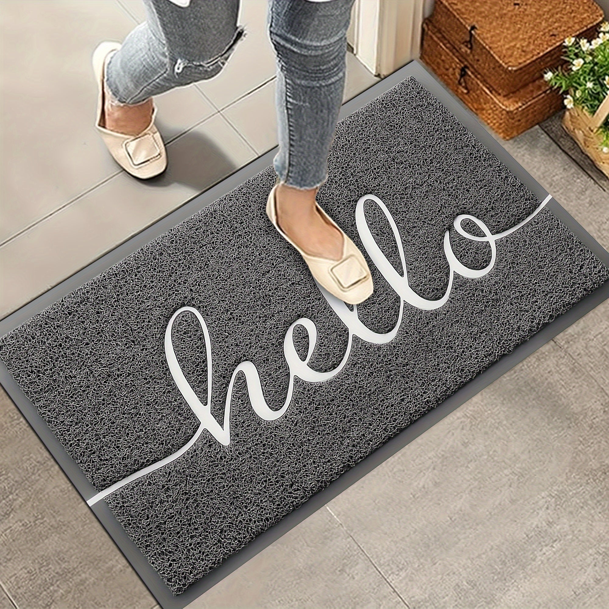 Smart 1pc Home Accent Rug – comfortable decorative floor coverage, 1pc Nordic Style Letter Outdoor Entrance Door PVC Wire Ring Mat Anti-slip Floor Mat, designed for American homes, daily convenience and practical gifting
