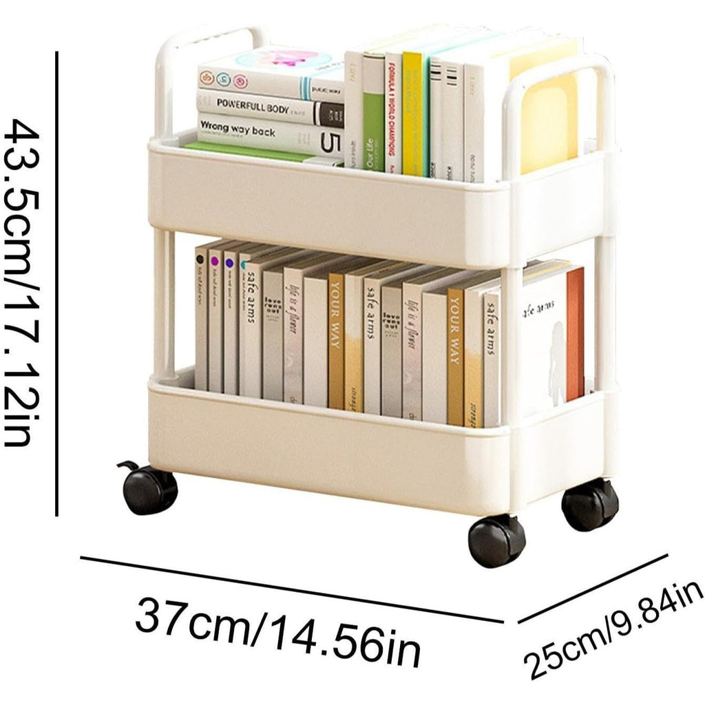 2pcs Rolling Cart with Wheels and Handle,Rolling Storage Cart for Office, Living Room, Laundry Room,Kitchen,Bathroom, Black White